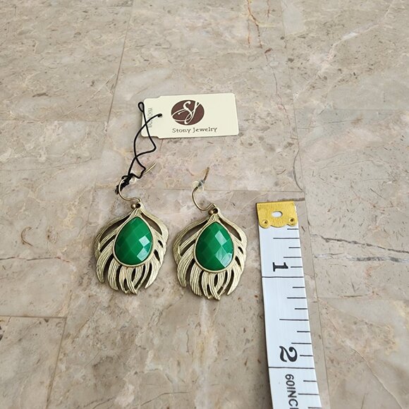 Stony Drop Leaf Motif Fashion Earrings - Picture 3 of 6